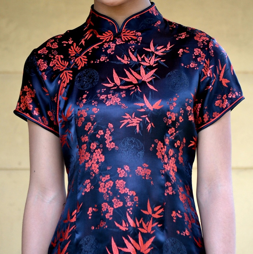 Black & Red Print Maxi Cheongsams Dress